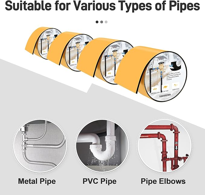 Pipe Insulation Tape, Foam Insulation Tape for Outdoor Pipes Winter Freeze Protection, Foam Pipe Insulation Wrap, Heat Tape for Water Pipes, Copper Pipes, PVC, AC Line, 4in x 15ft, Black
