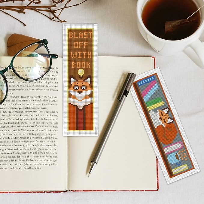 INFUNLY 6 Set Fox Reading Cross Stitch Bookmark Kit DIY Cross Stitch Kit - Image 5