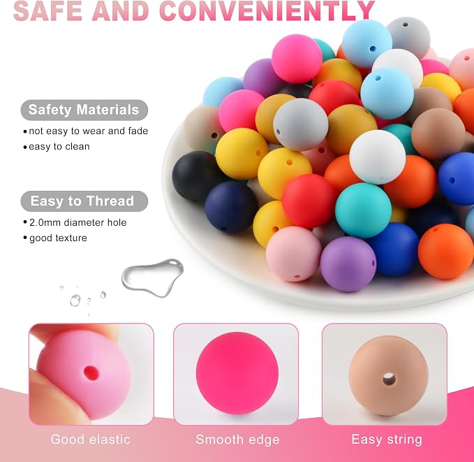 64Pcs 19mm Silicone Beads for Keychain Making and Bracelet Making, 16 Colors - Image 7