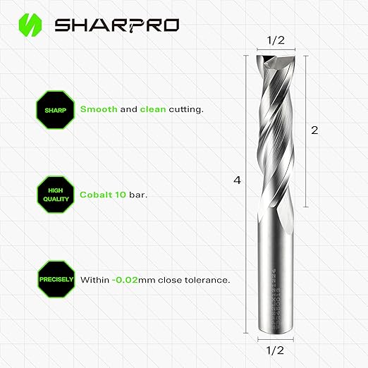 Extra Long Spiral Upcut Router Bit 1/2 Inch Shank 1/2 Inch Cutting Dia. 2'' CL. 4'' OVL. Carbide Upcut CNC Router Bit, Ideal for Wood Engraving and Plunging Applications