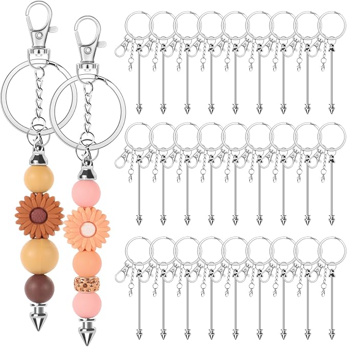 30 Pack Beadable Keychains Bars DIY Blank Beadable Keychains Metal Beaded by Unknown