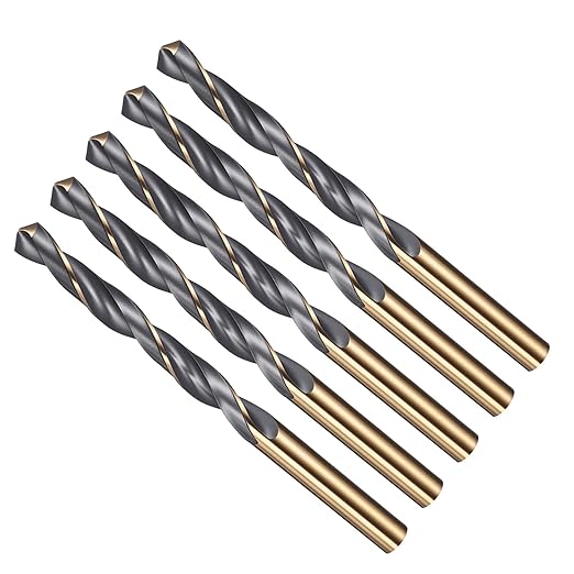 Drill Bit, 8.5mm Cutting Diameter, 4341 HSS Gold and Black 118° Cutting Angle Number Jobber Bits - (Applications: for Drilling Soft Metal Plastic Wood), 5-Pieces