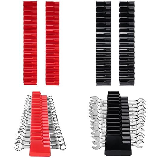 80 Pcs Magnetic Wrench Organizer - Tool Modular Customizable Wrench Holder for Tool Box Widget,Wrench Rack for Tool Drawer Storage,Extension Cord Holder Organizer Inksilvereye (Black-Red)