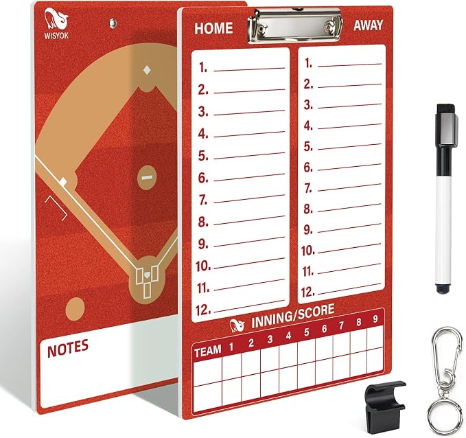 WISYOK Dry Erase Baseball Clipboard, Double Sided, Lineup Board by WISYOK