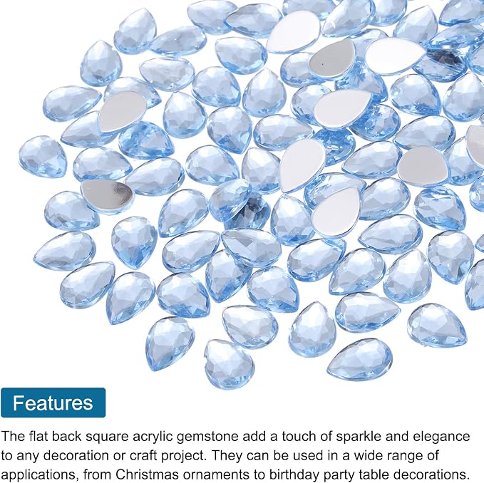 MECCANIXITY 50PCS Flat Back Acrylic Teardrop Gems 10x14mm Artificial Rhinestones - Image 4