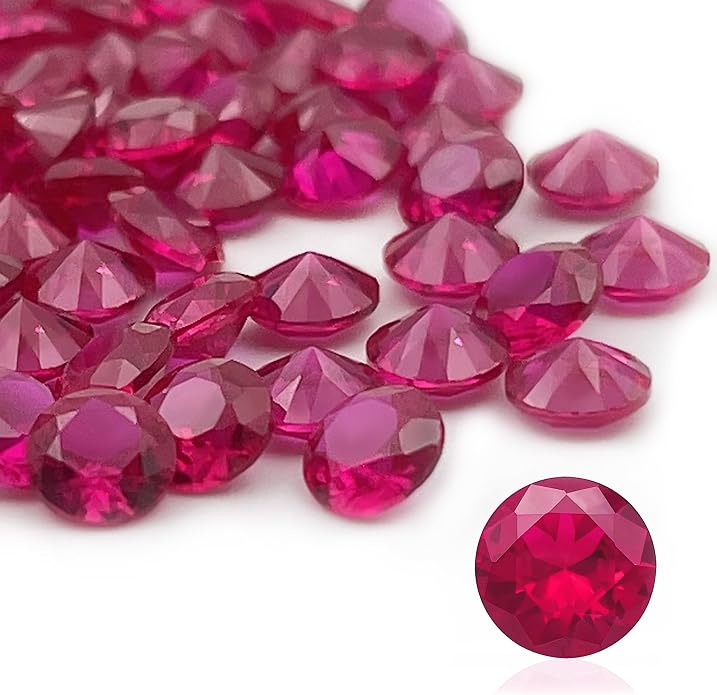 50Pcs Loose Synthetic Ruby Stone Bulk Wholesale Round Brilliant Cut Diamon by Gryrigns