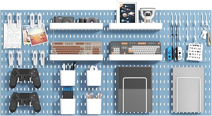 Pegboard Combination Kit, Wall Mounted Storage Set with 8 Pegboards & 32 Accessories Hanging, Blue Peg Boards Organizer for Walls Display, Crafts Organization, Kitchen Organizer, 22" x 44"
