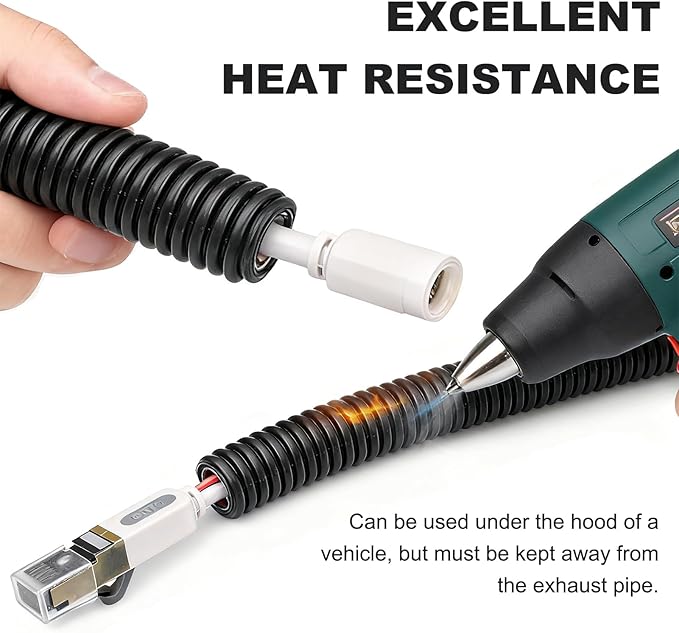 120FT 1/4 inch Split Wire Loom Tubing Kit with 2 Clamps - Flexible Abrasion Resistant Conduit for Automotive, Mechanical Cable Protection