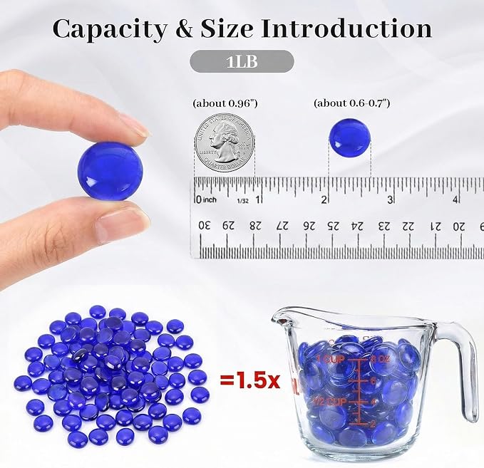 FUTUREPLUSX 1LB Blue Flat Glass Marbles, Premium Dark Blue Aquarium Rocks Fish - Image 2