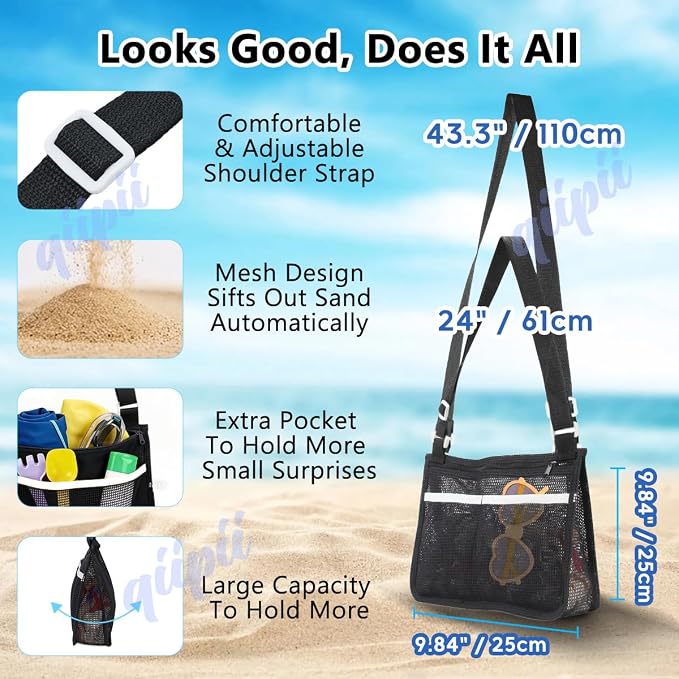 qiipii 1 Pack Beach Mesh Bag Shell Collecting Bag Beach Sand Toy Bags - Image 3