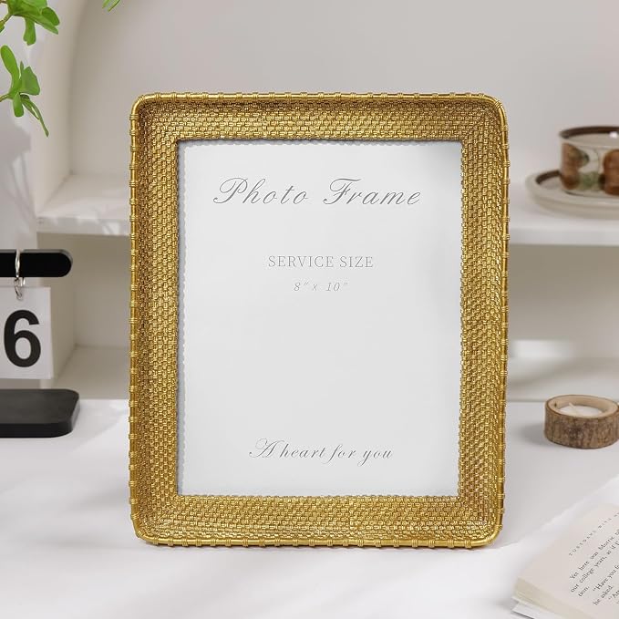Cuspin 8x10 Picture Frame Gold, Vintage Gold Frames Rattan Textured - Image 3