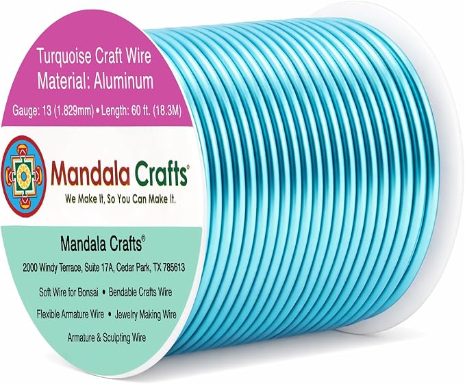 Mandala Crafts 13 Gauge Turquoise Anodized Aluminum Craft Wire, 60 FT | Colored by MandalaCrafts