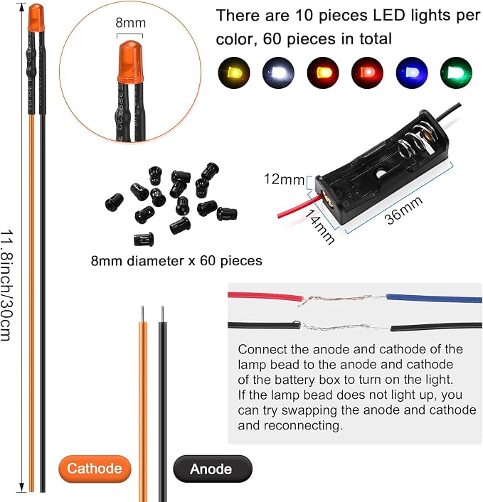 126 Pcs 12v LED Lights Kit, 60 Pre Wired LED Light Emitting Diodes 60 Plastic - Image 2