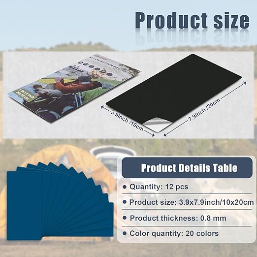 7.9x3.9 inch 12 PCS Nylon Repair Patch Nylon Repair Tape Self Adhesive Fabric Tapes Outdoor Camping Gear Fabric kit for Tent, Umbrella, Down Jackets, Sleeping Bag, Knapsack（Dark Gray）