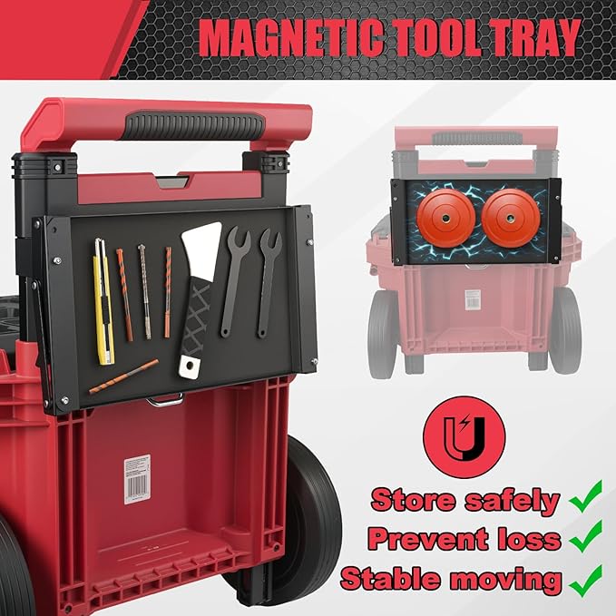 Magnetic Tool Tray Compatible with Milwaukee 48-22-8426 Packout Rolling Toolbox, Foldable Work Table Work for Packout System with Handle,Packout Toolbox accessories
