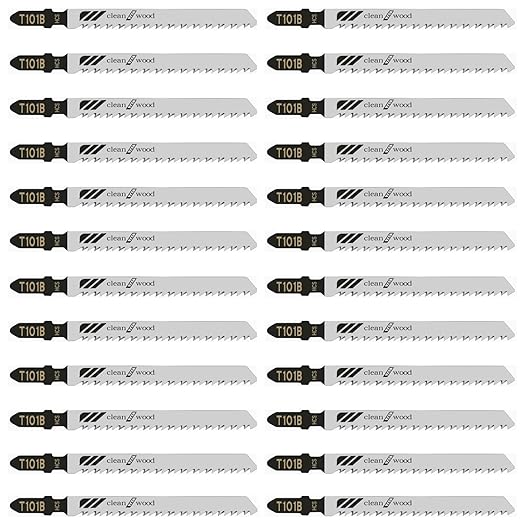 25Pack T101B T-Shank Jigsaw Blades - 4 Inch 10 TPI Contractor Jig Saw Blades Set Made with High Speed Carbon Steel Precise Clean Straight Cutting Wood Boards Plastic PVC