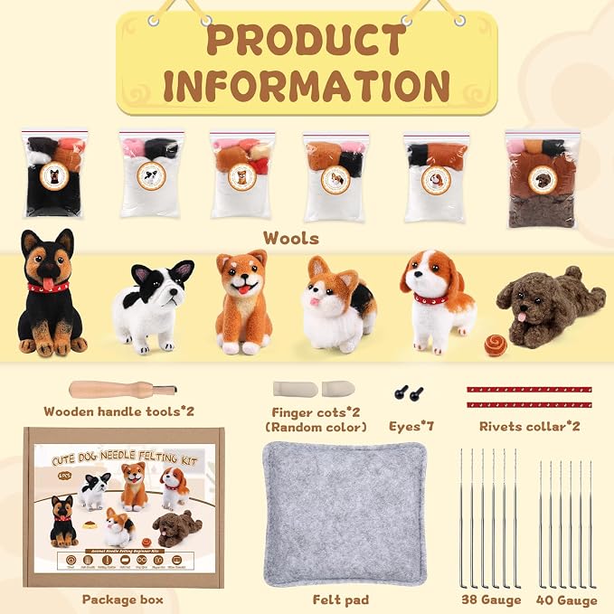 Mayboos 6 Pcs Needle Felting Kit, Animal Needle Felting Beginner Kits Wool Felt - Image 2