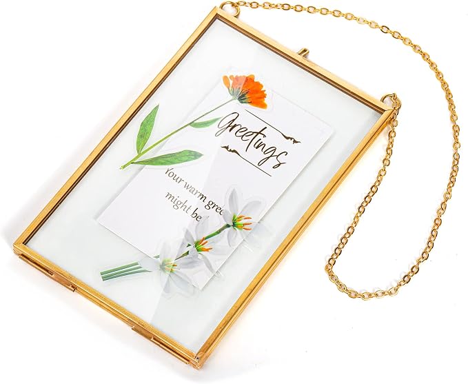AVLA 3 Pack Pressed Flowers Glass Frames, Brass Hanging Picture Frames - Image 9
