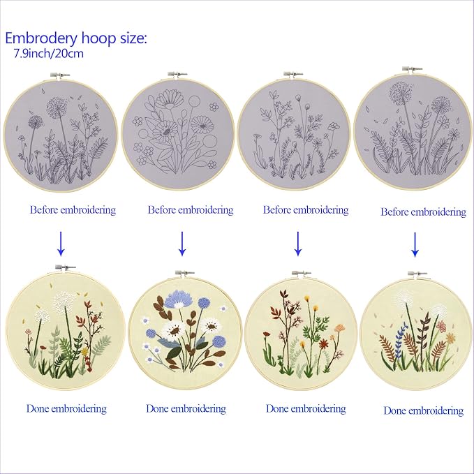 Bonroy 4 Sets Embroidery Set for Beginners, Art Craft, Easy Sewing Embroidery - Image 3