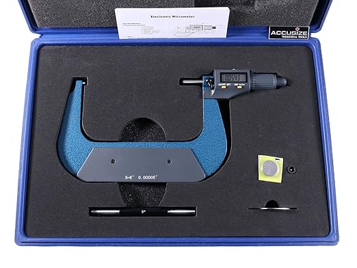 Accusize Industrial Tools 5-6''/125-150 mm by 0.00005''/0.001 mm 2 Keys Electronic Digital Outside Micrometer, Metric/Imperial, Md71-0006