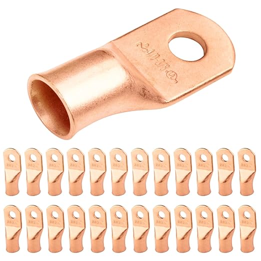 SELTERM 25pcs 4/0 AWG 3/8" Stud Battery Lugs, Ring Terminals, Heavy Duty Copper Wire Lugs, Battery Cable Ends, 0000 Gauge Ring Terminal Connectors, UL Bare Copper Eyelets Electrical Battery Cable Lugs