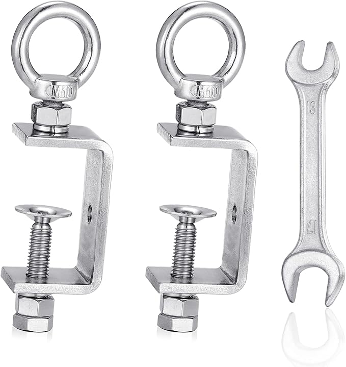 C Clamp – 304 Stainless Steel Beam Clamps with M10 Screw Ring | Adjustable, Rust-Resistant I Beam Clamps for Ring Beams, Welding, Woodworking, Plants & Desk Use. Wide Jaw Openings (55MM)2-Pack