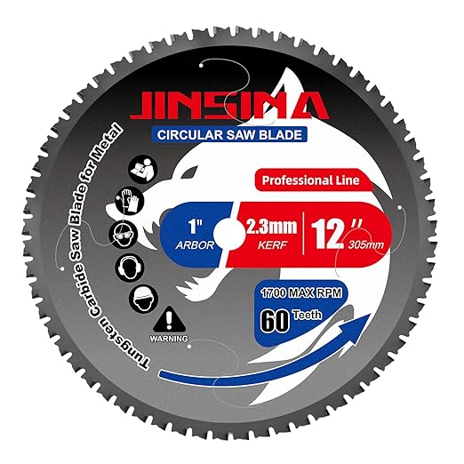 12" Miter Table Saw Blade, TCT Metal Cutting Saw Blades with 60T & 1" Arbor, Professional for Iron Steel Aluminum Stainless Steel Ferrous Metals