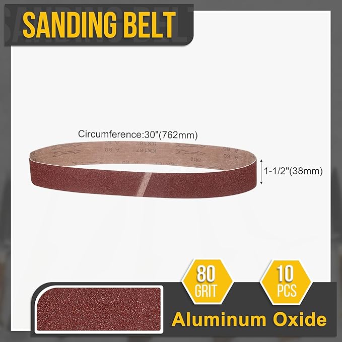 1-1/2 x 30 Inch Sanding Belt, 10 Pcs 80 Grit Knife Sharpener Belts Work Sharpening for Belt Sander Knife Carving Tool Metal Working