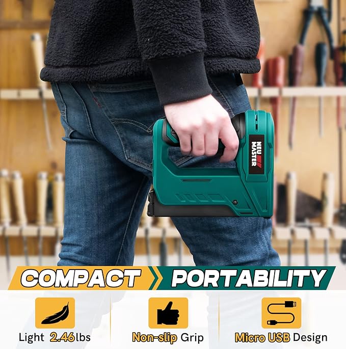NEU MASTER Electric Staple Gun, Cordless Staple Gun with Staples & USB Charger, Staple Gun Heavy Duty for Upholstery, Crafts, Carpentry, Material Repair, Furniture DIY NTC0070
