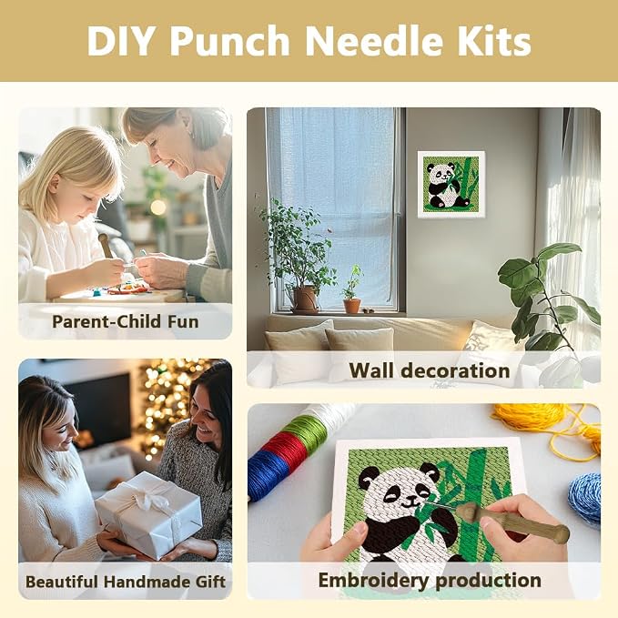 Doodlream Panda Eating Bamboo DIY Punch Needle Embroidery Kit - Image 4