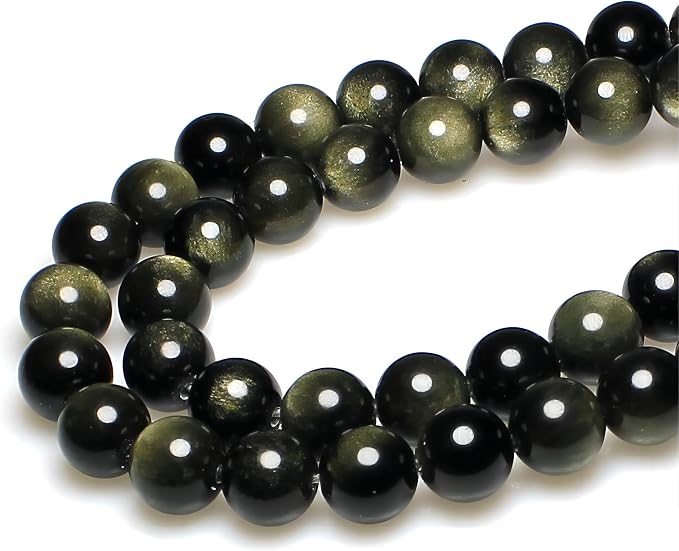 MJDCB 5A Natural Stone Beads Gold Obsidian Round Loose Beads - Image 3