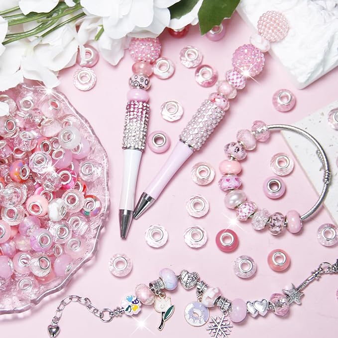 150Pcs Large Hole Beads Spacer Beads Pink Assorted European Craft Big Beads - Image 3