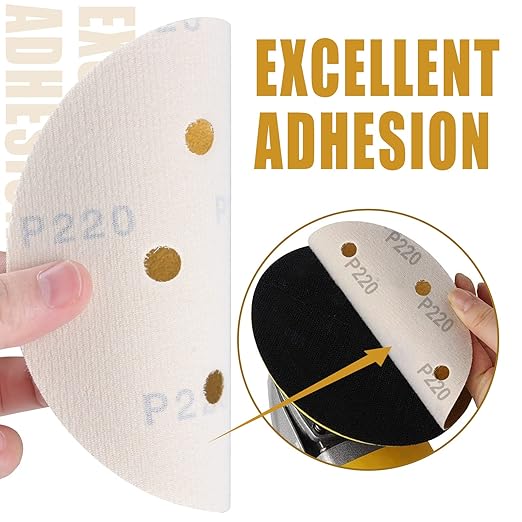6 Inch - 6 Hole Hook and Loop Sanding Discs 220 Grit, Random Orbital Sandpaper for Automotive and Woodworking - 100 Pack