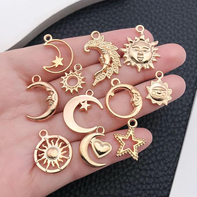 WOCRAFT 60pcs KC Gold Sun Moon Star Charms Bracelet Charms - Image 2