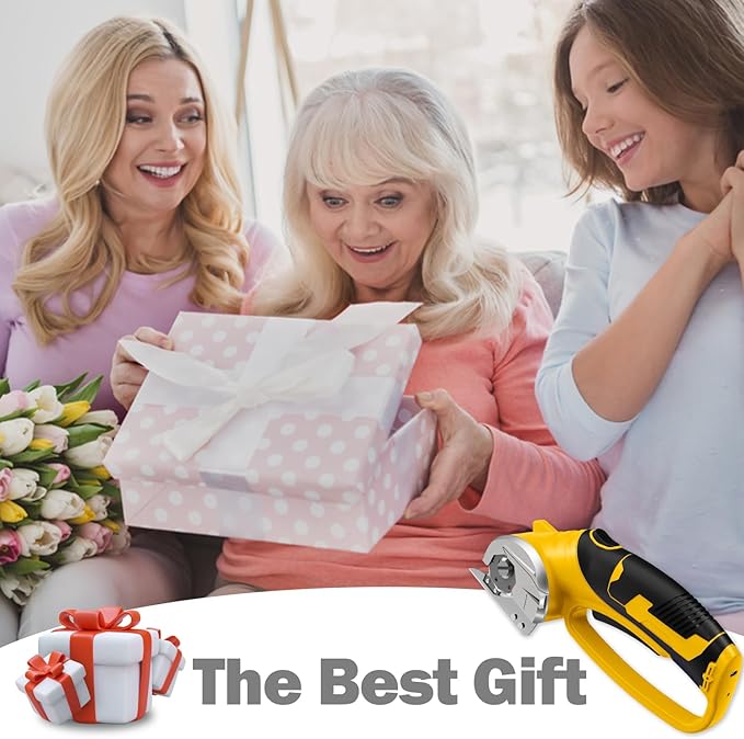Cordless Electric Scissors, 4V Box Cutter & Cardboard Cutter with Upgrade Blade, LED Light, Safety Lock - Rechargeable Rotary Cutter for Fabric, Leather, Plastic, Crafting, Sewing, Industrial (Yellow)