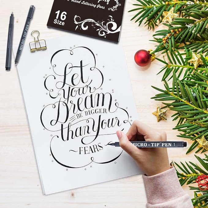 Tebik 16 Pack Calligraphy Pens, Hand Lettering Pens, Brush Markers Black Ink - Image 4