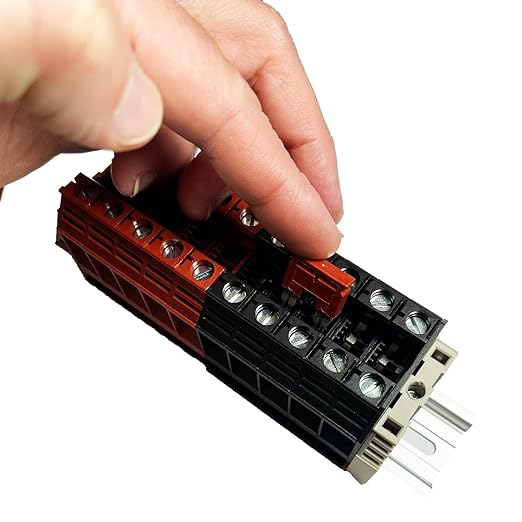Dinkle Combiner DK16N Red/Black 10 Gang Box Connector DIN Rail Terminal Blocks, 3-14 AWG, 100 Amp, 600 Volt 8 Jumpers Installed