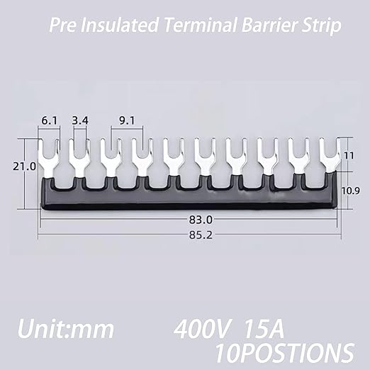 Terminal Block (4 Sets) 4Pcs 10 Positions Dual Row 600V 15A Screw Terminal Strip Blocks with Cover&4Pcs Pre-Insulated Barrier Termina Block Strip&40Pcs Insulated Fork Wire Connector