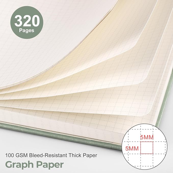 EMSHOI Graph Grid Journal Notebook, 320 Pages, A5 Size | Leather Hardcover - Image 3
