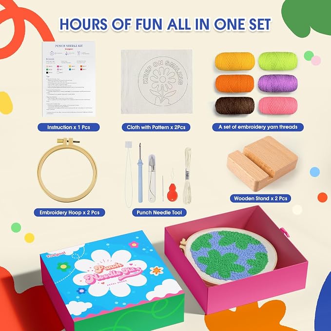 yuegool 2PCS Punch Needle Decoration Kit, Easy DIY Punch Needle Embroidery Kit - Image 2