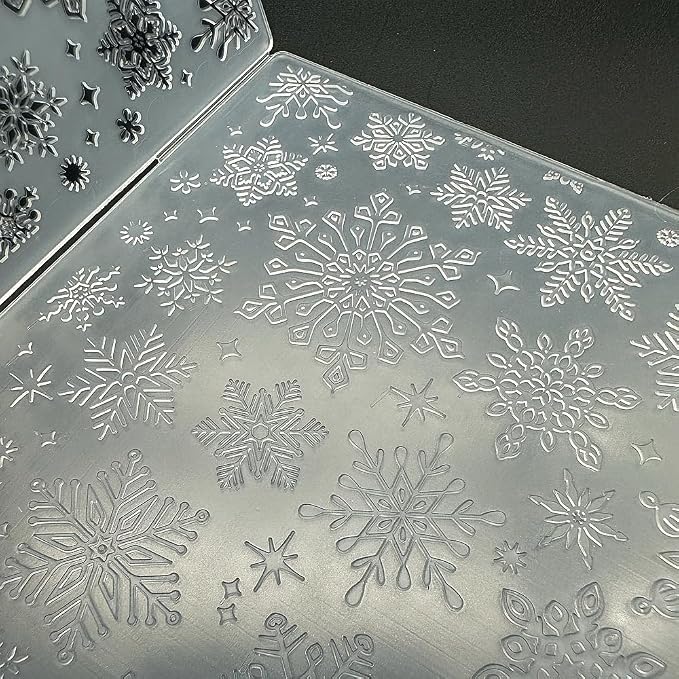 3D Plastic Embossing Folder Template Christmas Diverse Snowflakes Texture 5x7 - Image 4