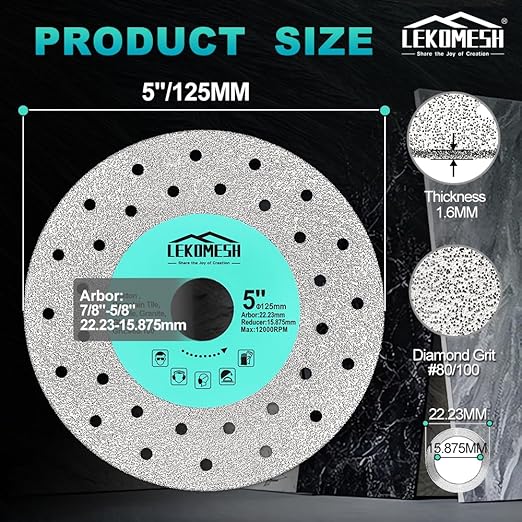 Rock Slab Grinding Disc - 5 inch Glass Cutter Disc(5pcs), Granite Cutting Blade, Diamond Grinder Wheel for Rock Slab, Stone, Tile, Marble, Granite, Glass Diamond Saw Blades