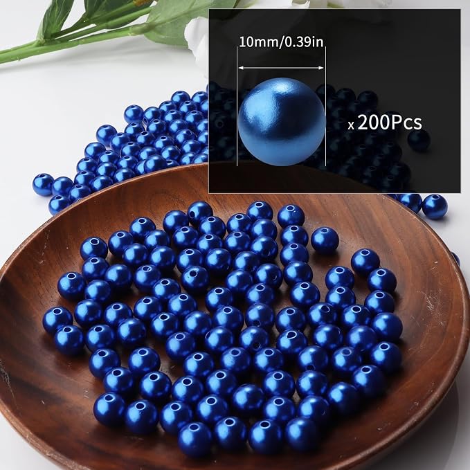 200pcs Blue 10mm Pearl Beads - Image 2