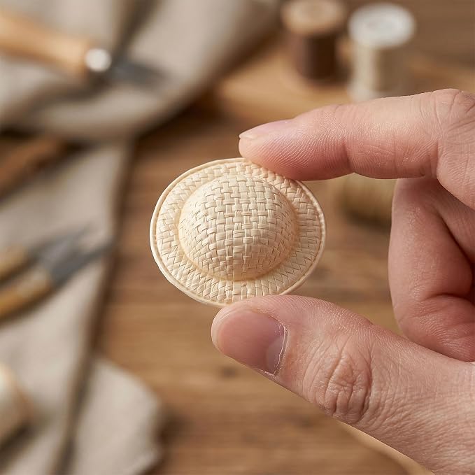 15pcs 2" Miniature Straw Hats, Woven Doll Caps - Image 7