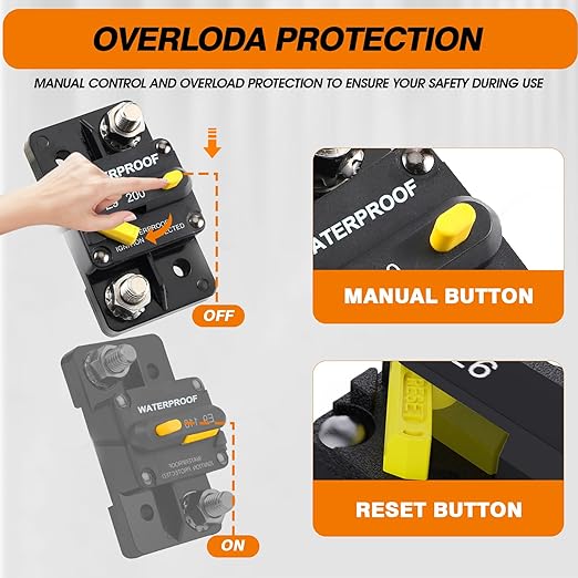 E93 Circuit Breaker Waterproof IP67 25A-300A Extended Surface Mount with 3/8" Diagonal Studs Hi-Amp Marine RV Truck Protector (175A)