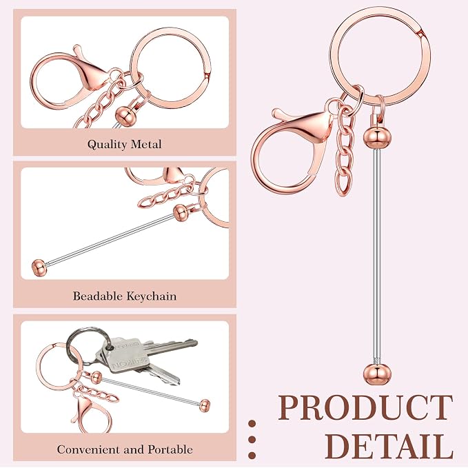 Tondiamo 12 Pcs Beadable Keychains Bars Bulk Blank Beaded Metal Keychain - Image 3