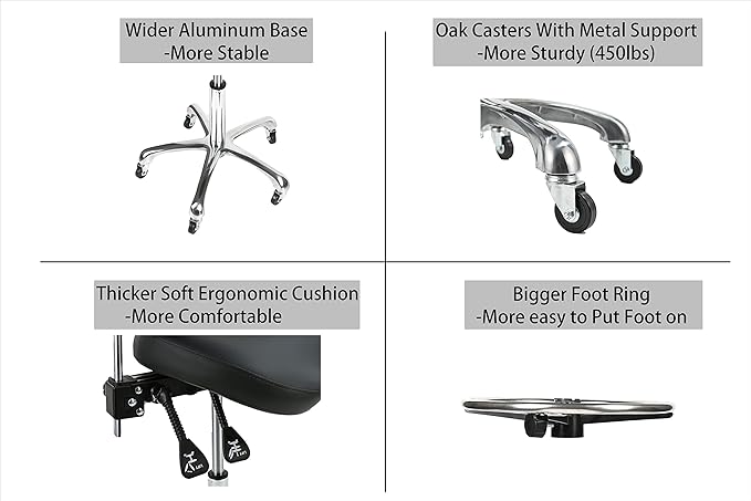 Saddle Stool Rolling Chair with Back Support Swivel Adjustable Height Ergonomic Thick Seat Cushion with Wheels for Nail Lash Tech Esthetician Tattoo Artist Salon Hair Cutting Stylist Black