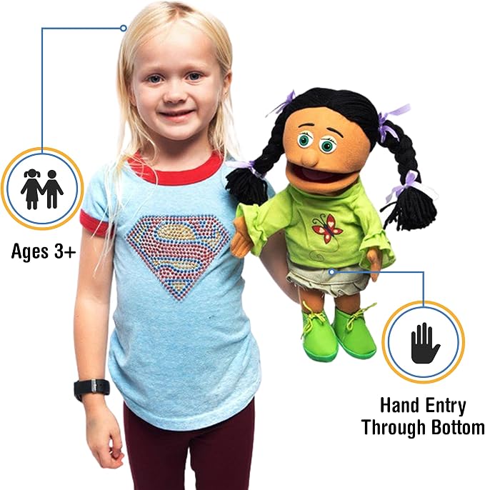 14" Jasmine, Hispanic Girl, Hand Puppet - Image 2