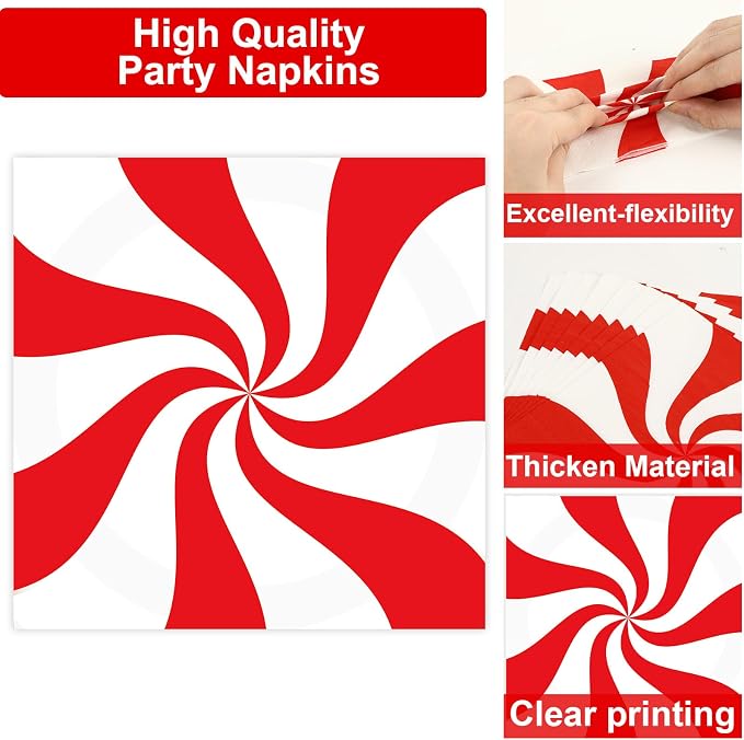 50 Guests Christmas Candy Cane Plates and Napkins Party Supplies Peppermint - Image 3