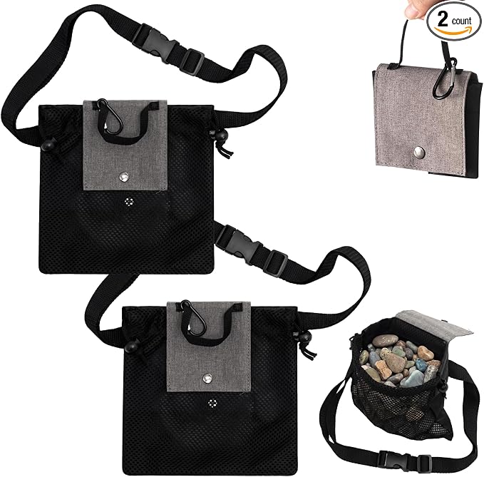Collapsible Rock Collection Bag Foraging Pouch, Adjustable Waistband Mesh Bag by Shinylin